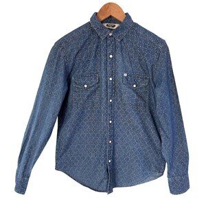 Salt Valley Western Mens Shirt Denim Jeans Abstract‎ Dots Snap Cotton Size XS
